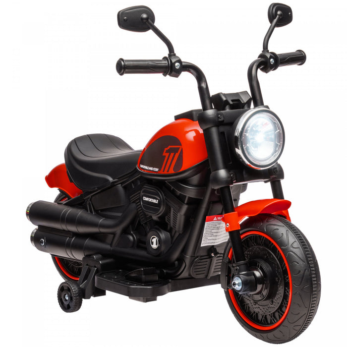 Aosom Kids Motorcycle, 6v Electric Motorcycle With Training Wheels, Foot Pedal, Headlight, Music, Forward/reverse, Single-button Start, Toddler Ride On Toy For 18+ Months, Red