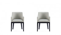 Gansevoort Modern Wood Vegan Leather Armchair in Stone Gray - Set of 2 Dining Chair 