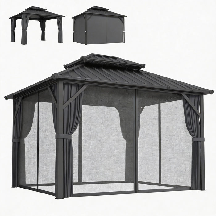 Outsunny 10' x 12' Hardtop Gazebo Canopy with Double Galvanized Steel Roof