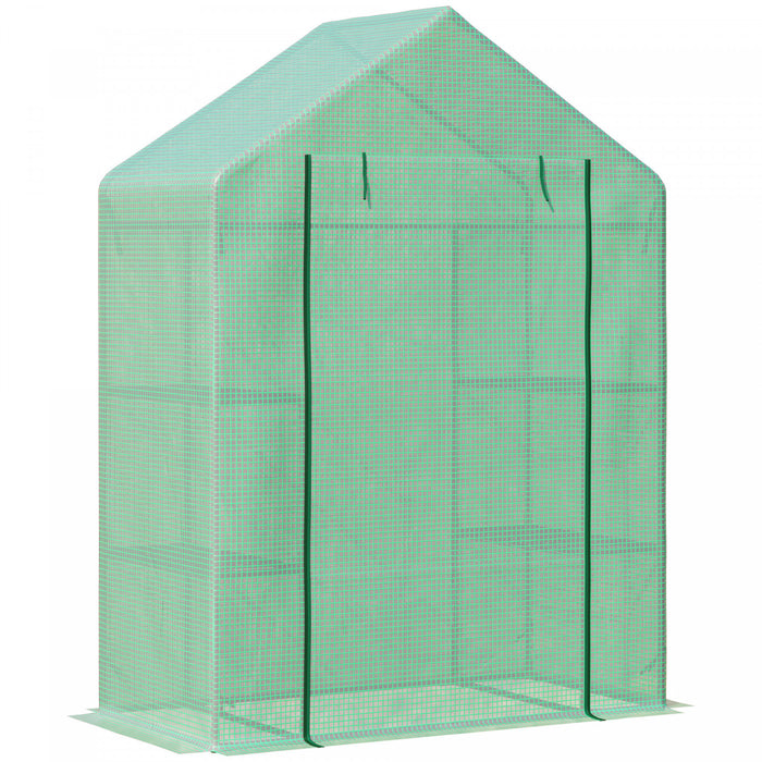 Outsunny Walk In Greenhouse For Outdoor, Portable Gardening Plant Grow House With 2 Tier Shelf, Roll-up Zippered Door, Pe Cover, 55\" W X 28\" D X 75\" H, Green