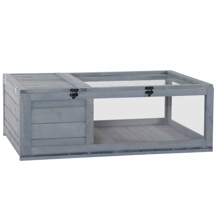 Pawhut Wood Tortoise House Indoor Outdoor Turtle Habitat Reptile Cage For Lizards, Geckos 35.75\" X 23.75\" X 12.5\"