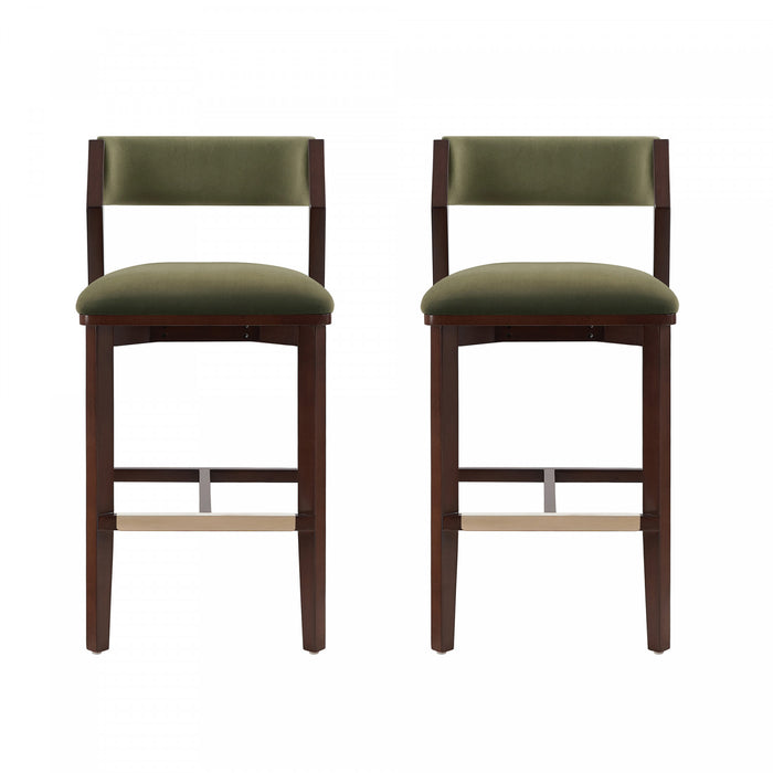 Patricia Modern Wood Upholstered Barstool in Turtle Green - Set of 2