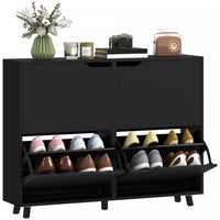 HOMCOM Shoe Cabinet, Shoe Storage Cabinet with 4 Flip Drawers, Black