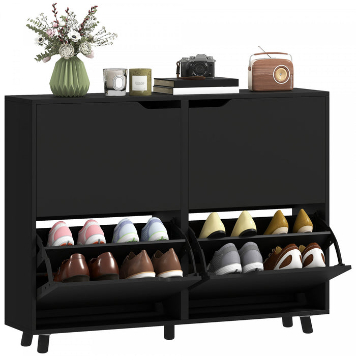 HOMCOM Shoe Cabinet, Shoe Storage Cabinet with 4 Flip Drawers, Black
