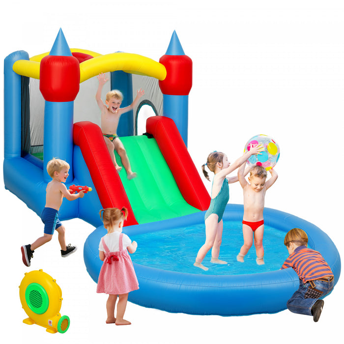 Qaba 13.6 X 6.7ft Bouncy Castle For Kids, 4 In 1 Inflatable Bounce House With Water Slide, Basketball Hoop, Ball Pit, Blower, Carry Bag, Indoor & Outdoor Bouncer For Ages 3-8