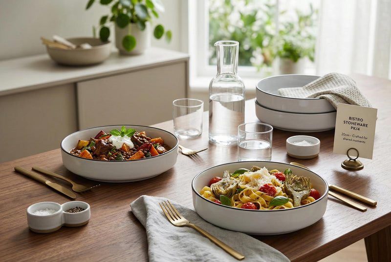 Cena Home Bistro Dinner Bowls, Set of 4, 7.8-inch Stoneware Pasta and Salad Bowls