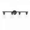 Dainolite Vienna 4 Light Incandescent Vanity Matte Black Clear Ribbed Glass Lamp
