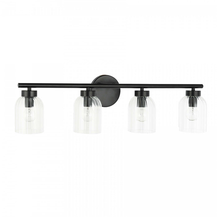 Dainolite Vienna 4 Light Incandescent Vanity Matte Black Clear Ribbed Glass Lamp