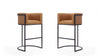 Cosmopolitan Mid-Century Modern Metal Upholstered Barstool in Camel - Set of 2 Bar Stool