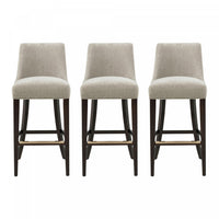 Beever Modern Chenille Wood Upholstered Barstool in Taupe - Set of 3 Bar Stool