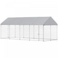 PawHut Extra Large Dog Kennel with Roof and Safety Lockable Latch, Heavy-Duty Galvanized Steel Dog Run Chain Link w/ Waterproof UV-Resistant Cover, 19.7' x 7.5' x 7.9'