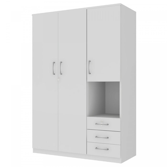 Lydia 47.2\" 2-doors Wooden Wardrobe Storage With Shelves And 3 Drawers, White