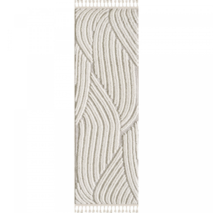 Quinto Brushed Beige Waves Shag Area Rug - 2'7\" x 8'