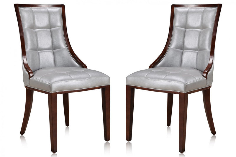 Manhattan Comfort Set of 2 Fifth Avenue Faux Leather Dining Chairs - Silver & Walnut