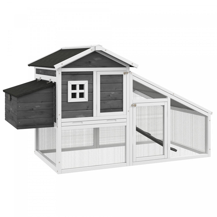 Pawhut 69\" Chicken Coop Wooden Hen House Rabbit Hutch Poultry Cage Pen Outdoor Backyard With Outdoor Run Nesting Box Removable Tray Waterproof Asphalt Roof Lockable Door Grey
