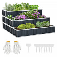 Outsunny 47''x47''x25'' 3 Tier Raised Garden Bed, Metal Elevated Planer Box Kit W/ A Pairs Of Glove 