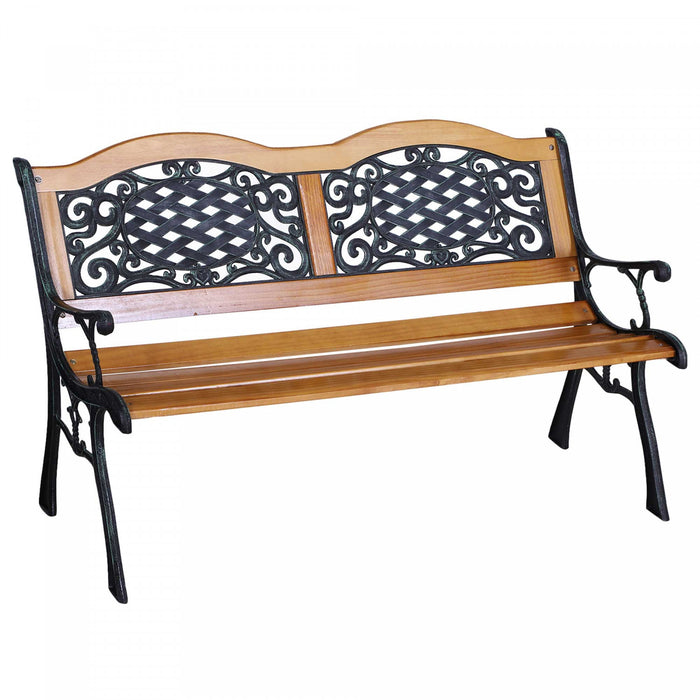 Outsunny 50\" Garden Bench Porch Park Chair Cast Iron Hardwood
