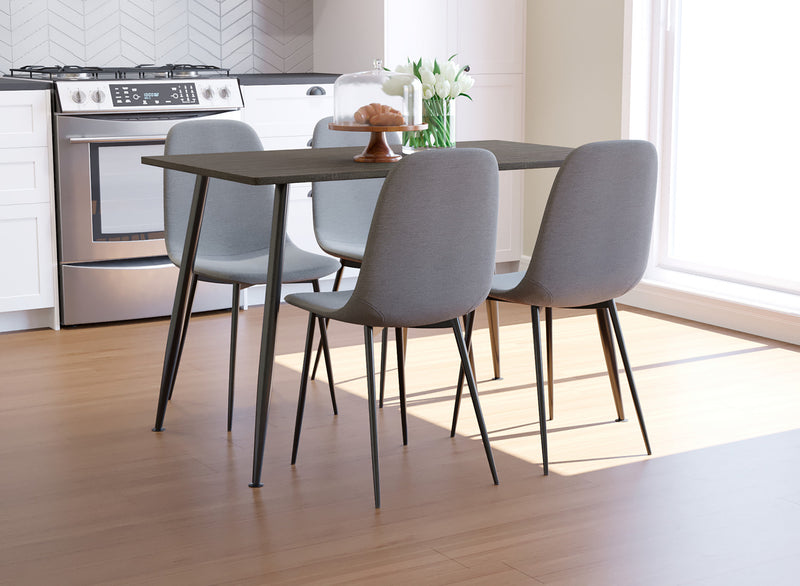 Dining Chair With Grey Fabric Seat And Sturdy Black Metal Base