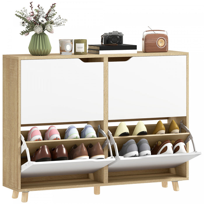 HOMCOM Shoe Cabinet, Shoe Storage Cabinet with 4 Flip Drawers, Natural