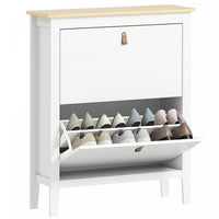 HOMCOM Shoe Cabinet with 2 Flip Drawers, Narrow Shoe Storage Cabinet, White