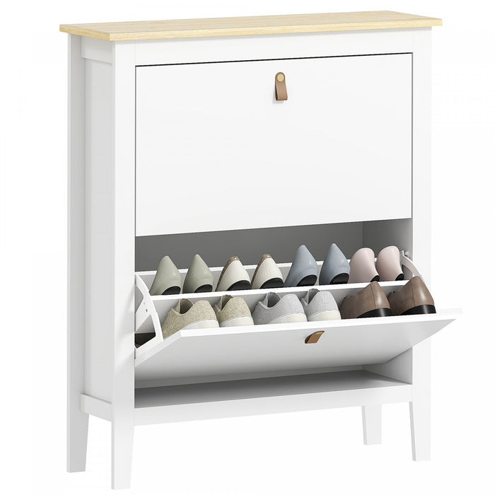 HOMCOM Shoe Cabinet with 2 Flip Drawers, Narrow Shoe Storage Cabinet, White