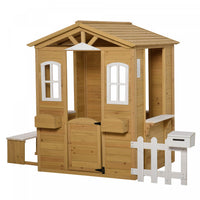 Outsunny Playhouse For Kids Outdoor With Door Windows Mailbox Flower Pot Holder Serving Station Benc
