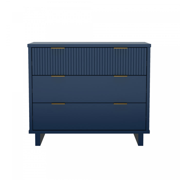 Elara Contemporary 38\" Solid Wood Dresser in Midnight Blue (3-Drawer)