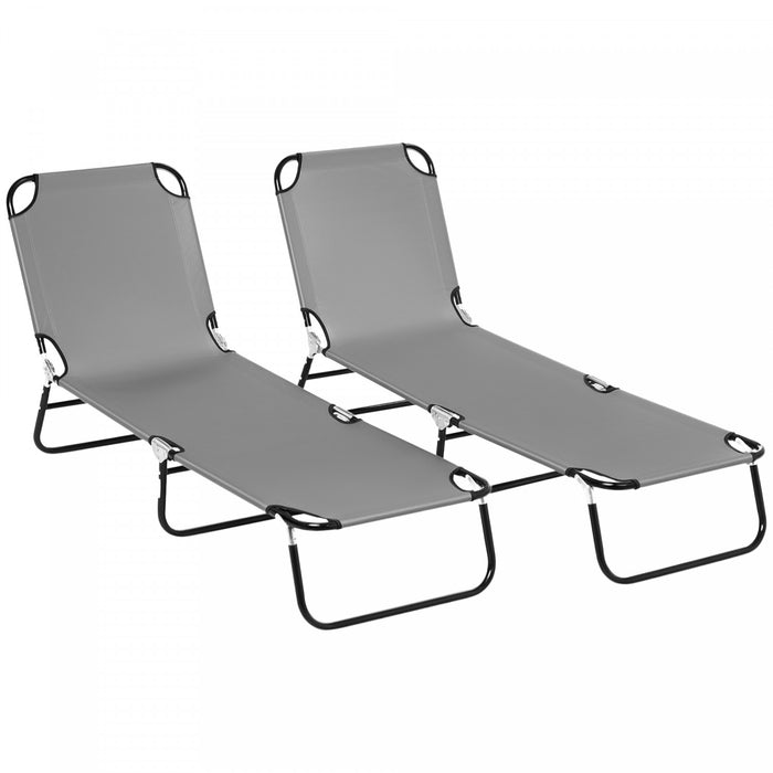 Outsunny Folding Outdoor Lounge Chair Set Of 2, Adjustable Backrest, Grey