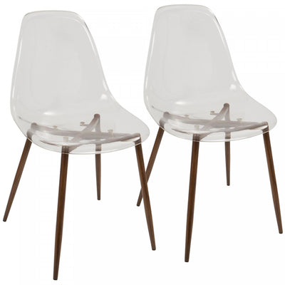 LumiSource Clara Walnut Clear Mid-Century Modern Dining Accent Chair - Set of 2|Chaise d’appoint de salle à manger moderne du milieu du 20e siècle Clara transparente et noyer - ensemble de 2