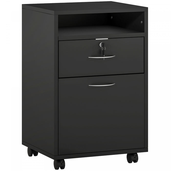 HOMCOM Vertical Filing Cabinet with Drawer Wheels, File Cabinet, Black