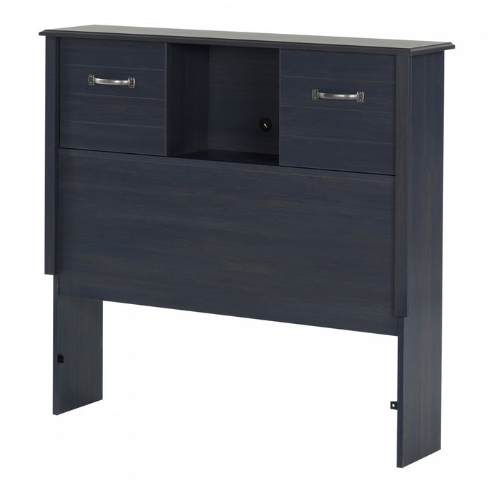 Ulysses Bookcase Headboard With Storage And Sliding Doors - Blueberry 