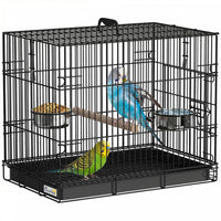 PawHut Foldable Bird Cage, Metal Bird Travel Carrier Cage with Wood Perch, Food Bowls, Slide-Out Tray and Handle for Canaries, Finches, Lovebirds, Parakeets, Black