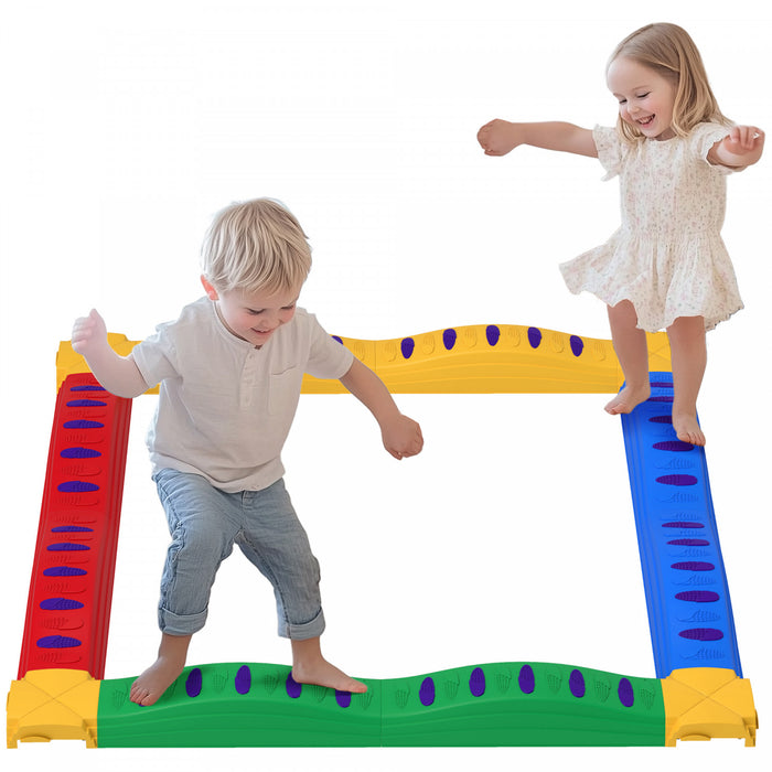Qaba Balance Beam, 12pcs Stepping Stones Kids With Non-slip Foot Pads, Toddler Sensory Toys Indoor Outdoor Obstacle Course Kids Fitness Equipment For 3-8 Years