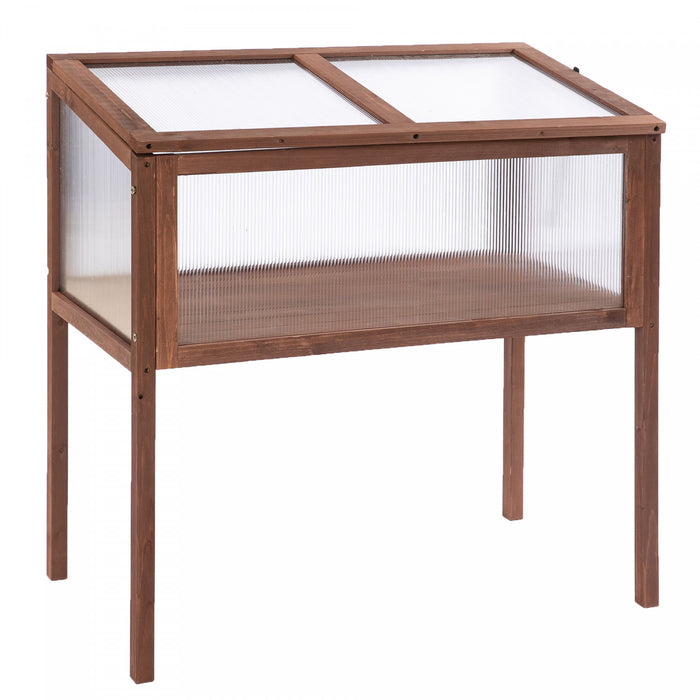 Outsunny 35\" X 20\" X 36\" Wooden Cold Frame Greenhouse, Garden Portable Raised Planter For Outdoor Indoor Use, Brown