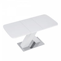 Liam Modern Rectangle Stretchable Dining Table with X-Shape Legs and Metal Base,White 