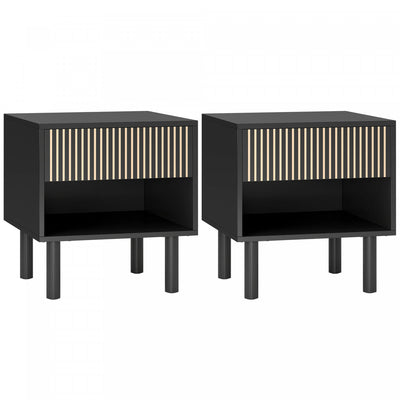 HOMCOM Nightstand with Drawer and Open Shelf, Set of 2 Side Table, Black