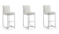 Element Modern Metal Upholstered Barstool in Pearl White - Set of 3 