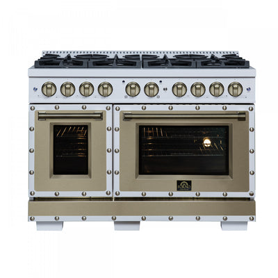 Forno Ambassador 48" Dual Fuel Range, White, 8 Sealed Burners, 6.7 Cu.Ft. Ovens - FFSGS6199-48CPWHT | Cuisiniere double combustible Ambassador de 48 po, blanc, 8 bruleurs scelles, 6,7 pi³ – FFSGS6199-48CPWHT