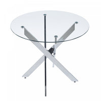 Alex Round Multi-Functional Dining Table with Glass Top,Chrome 