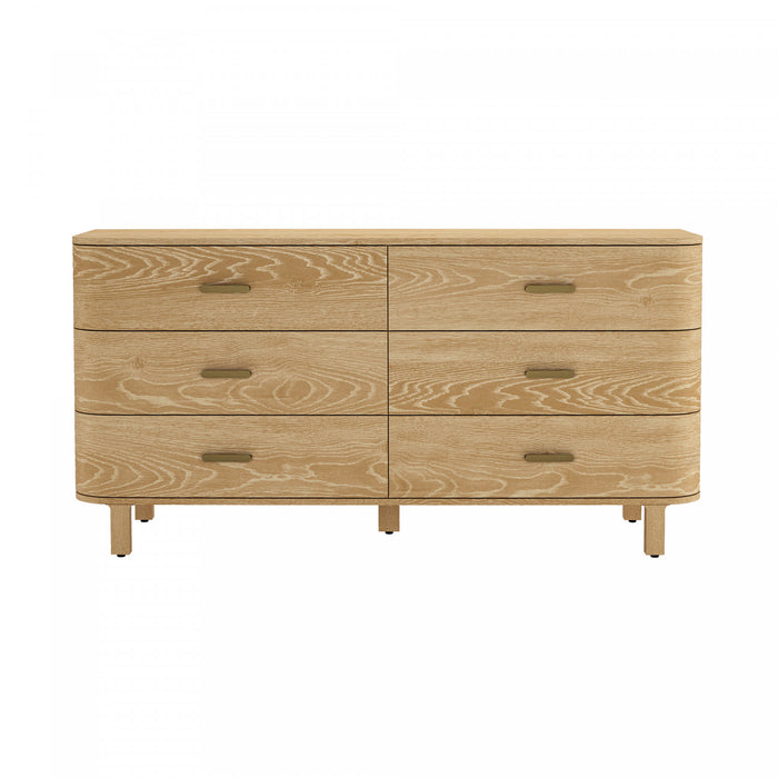 Solara Contemporary 68\" Solid Wood Dresser in Natural Oak (6-Drawer)