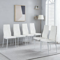 Ava Modern Diamond Grid Pattern Dining Chair Set (6-Pack) with Fireproof Leather and Metal Frame,White  