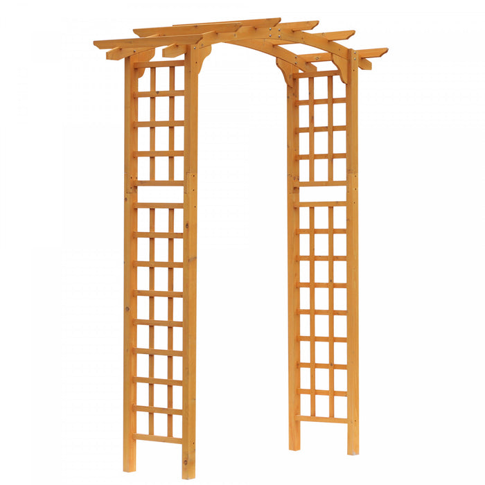 Outsunny 7.5ft Wood Garden Arch Trellis, Outdoor Walkway Round Pergola Style Arbor For Decorative Climbing Plants, Patio, Lawn, Backyard Party, Ceremony Decoration Accessories, Yellow