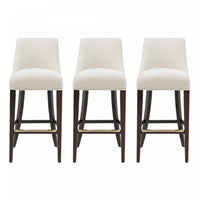 Beever Modern Chenille Wood Upholstered Barstool in Cream - Set of 3 Bar Stool 