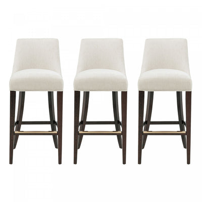 Beever Modern Chenille Wood Upholstered Barstool in Cream - Set of 3 Bar Stool | Tabouret de bar moderne Beever en bois et tissu chenille creme - Lot de 3