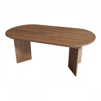 FlexDine 63-79 Inch Oval Extendable Dining Table with Hidden Leaf and Dual Pedestal Base, Walnut 