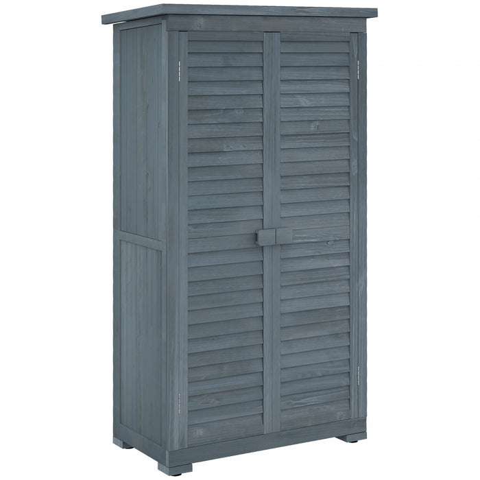 Outsunny Wooden Garden Shed, Compact Outdoor Storage Shed, 3-tier Shelves Tool Organizer With Asphalt Roof And Shutter Doors, 34.3\" X 18.3\" X 63\", Grey