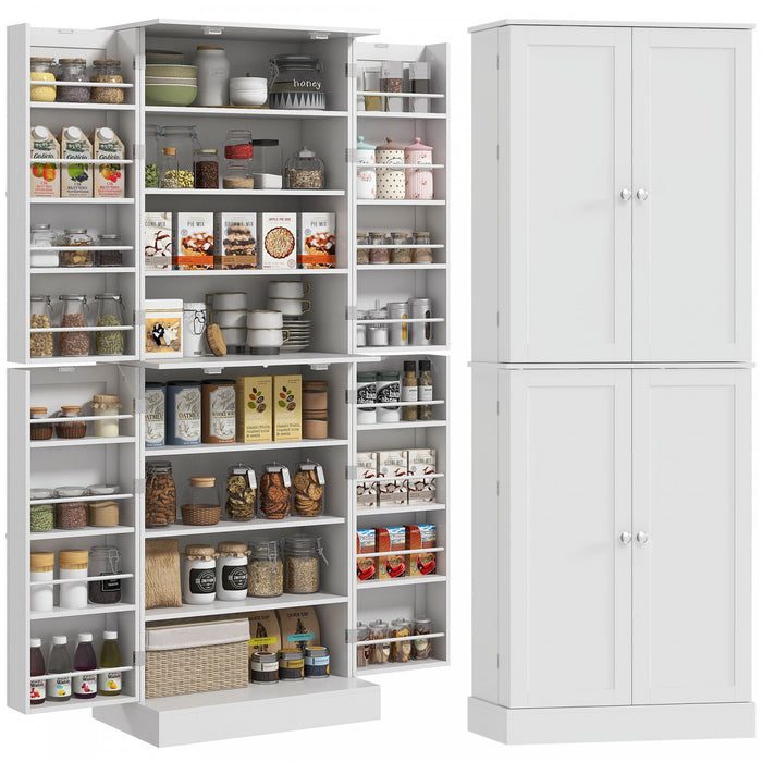 HOMCOM 65\" Kitchen Pantry Cabinet with Adjustable Shelves Spick Racks White