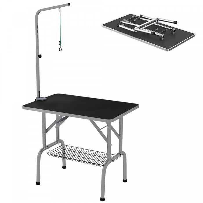 Pawhut Dog Grooming Table With Adjustable Grooming Arm, Pet Grooming Table For Dogs With Storage Shelf, Foldable Design Stainless Steel For Dogs Cats