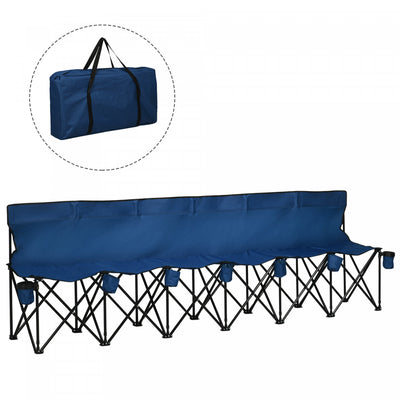 Outsunny 6 Seat Sport Bench Team Sport Camp Seat Folding Portable Outdoor Bench with Carrying Case and Cup Holder Blue