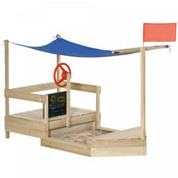 Kids Wooden Sandbox With Cover, Foldable Play Station, Covered Children Sand Boat Outdoor, W/flag, B